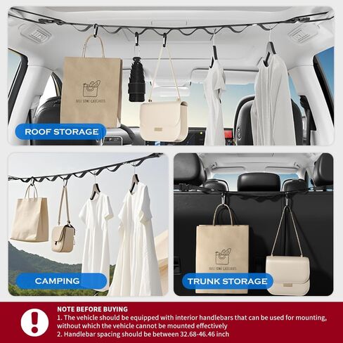 32.68"-45.67" Adjustable Car Clothes Hanger Bar as Lanyard,Wider Clothes Rack for Car with Segmented Design & Reinforced Snap Fastener,High Load Capacity Cars Hanger Bar with Clips in Saudi Arabia