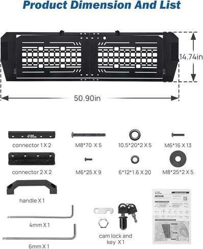 JOYTUTUS Rear Overhead Molle Panel Compatible with Wrangler 2018-2026 JLU 4-Door (Only for Hard Top), Wrangler Cargo Roof Rack Storage, No Drilling, Fold Down in Saudi Arabia