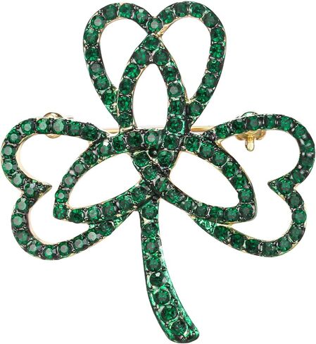 EVER FAITH St. Patrick's Day Three Leaf Clover Brooch, Good Luck 3 Love Heart Celtic Knot Green Crystal Brooch Pin Irish Holiday Jewelry Gift for Woman in Saudi Arabia