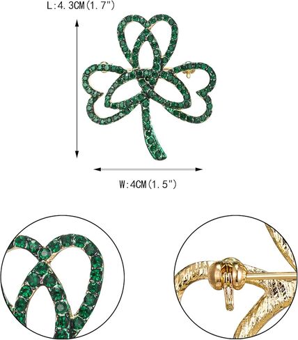 EVER FAITH St. Patrick's Day Three Leaf Clover Brooch, Good Luck 3 Love Heart Celtic Knot Green Crystal Brooch Pin Irish Holiday Jewelry Gift for Woman in Saudi Arabia