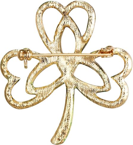 EVER FAITH St. Patrick's Day Three Leaf Clover Brooch, Good Luck 3 Love Heart Celtic Knot Green Crystal Brooch Pin Irish Holiday Jewelry Gift for Woman in Saudi Arabia