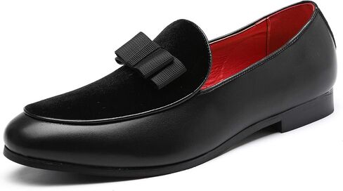 Mens Loafers Velvet Driving Shoes for Men Leather Moccasin Wedding Dress Smoking Slipper Bow Black Red in Saudi Arabia