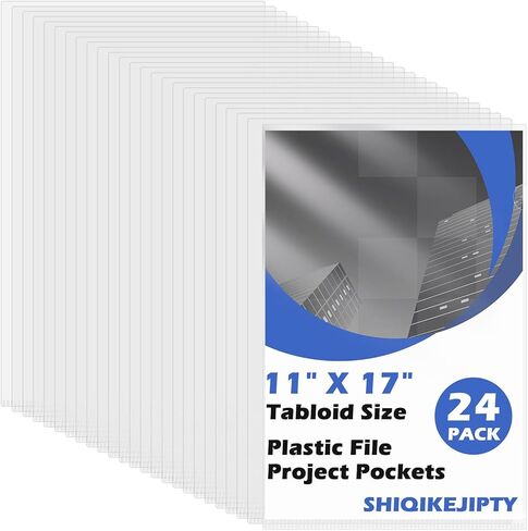 12 Pack Tabloid Size Plastic File Project Pockets 11 x 17 Plastic Sleeves Large Clear Pocket Folders L Type Clear Document Folder Project Pockets Transparent Folders for Documents Files Papers (12) in Kuwait