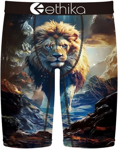 Ethika Men’s Boxer Brief, Knee Length, 4-Way Stretch Performance Underwear with Graphic Prints - Lion Hearted in Saudi Arabia