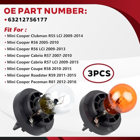 Rear Tail Light Bulb Connector Socket with Bulb Compatible with Mini R55 R56 R57 R58 R59 R61 Turn Signal Brake Reverse Lamp Holder Base Replace #63212756177 3PCS in Saudi Arabia