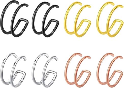 8PCS Double Hoop Nose Ring Fake Lip Ring Fake Nose Hoop Stainless Steel Fashionable And Exquisite Double Nose Rings Jewelry in Saudi Arabia