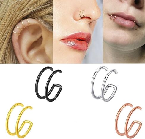 8PCS Double Hoop Nose Ring Fake Lip Ring Fake Nose Hoop Stainless Steel Fashionable And Exquisite Double Nose Rings Jewelry in Saudi Arabia