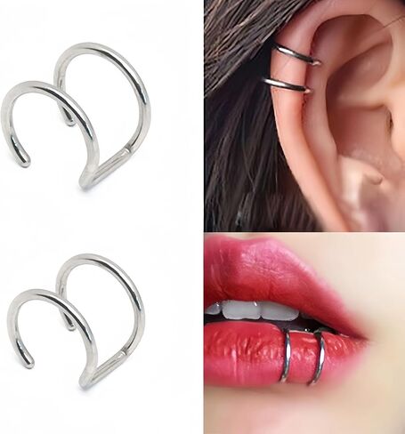 8PCS Double Hoop Nose Ring Fake Lip Ring Fake Nose Hoop Stainless Steel Fashionable And Exquisite Double Nose Rings Jewelry in Saudi Arabia