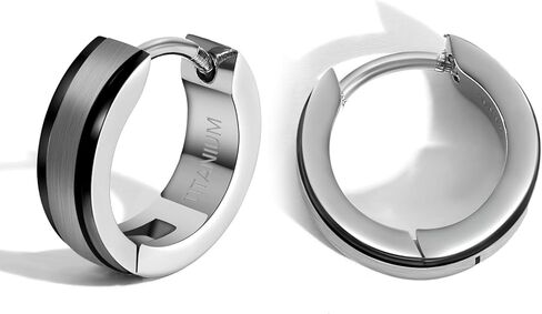 Pure Titanium Silver and Black Round Hoop Huggie Earrings 4mm*13mm in Saudi Arabia