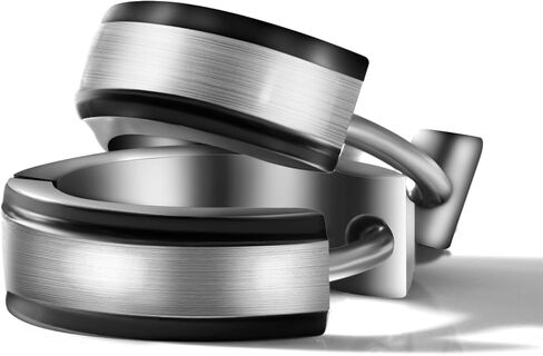 Pure Titanium Silver and Black Round Hoop Huggie Earrings 4mm*13mm in Saudi Arabia