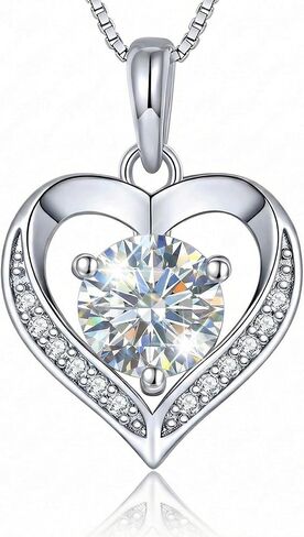 Sterling Silver Heart Necklace with 1/2/3 Carat Moissanite, Sparkling Heart-Shaped Pendant for Women, Romantic Valentine's Day Gift for Her, Anniversary Jewelry Present for Wife in Kuwait