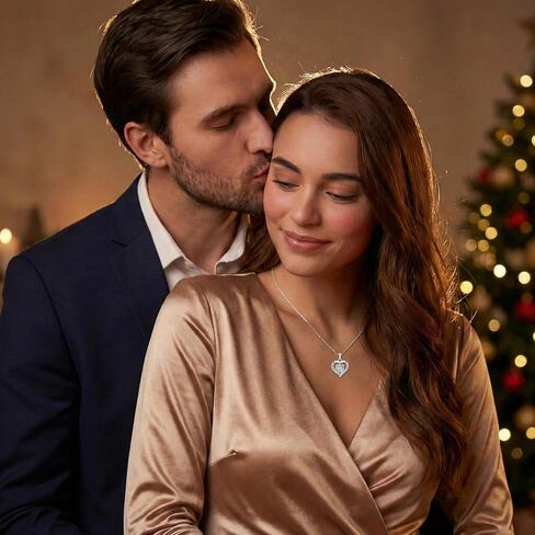 Sterling Silver Heart Necklace with 1/2/3 Carat Moissanite, Sparkling Heart-Shaped Pendant for Women, Romantic Valentine's Day Gift for Her, Anniversary Jewelry Present for Wife in Kuwait