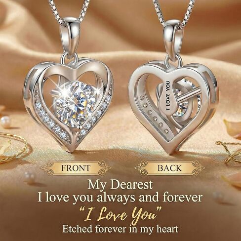 Sterling Silver Heart Necklace with 1/2/3 Carat Moissanite, Sparkling Heart-Shaped Pendant for Women, Romantic Valentine's Day Gift for Her, Anniversary Jewelry Present for Wife in Kuwait