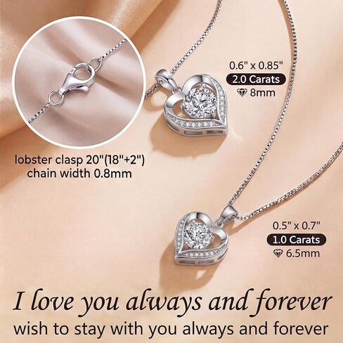 Sterling Silver Heart Necklace with 1/2/3 Carat Moissanite, Sparkling Heart-Shaped Pendant for Women, Romantic Valentine's Day Gift for Her, Anniversary Jewelry Present for Wife in Kuwait