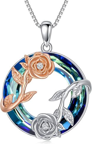 OCJ جوهرة الميلاد قلادة للنساء 925 الفضة الاسترليني روز زهرة القلب قلادة القلائد مجوهرات الذكرى السنوية هدايا عيد الميلاد لزوجتها صديقة in Kuwait