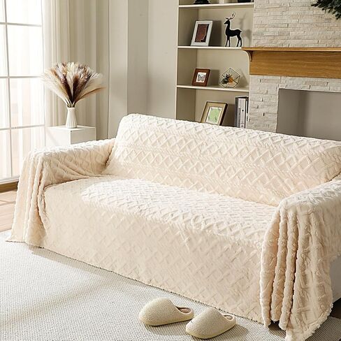 Newwiee 71 x 118 Inch Waffle Jacquard Plush Warm Couch Cover Cozy, Sofa Covers Fluffy Plush, Sofa Slipcover Furniture Protector, Couch Cozy Washable Furniture Protector for Kids Pets in Saudi Arabia