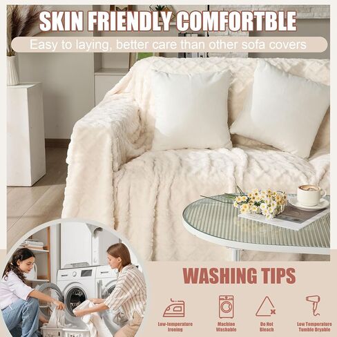 Newwiee 71 x 118 Inch Waffle Jacquard Plush Warm Couch Cover Cozy, Sofa Covers Fluffy Plush, Sofa Slipcover Furniture Protector, Couch Cozy Washable Furniture Protector for Kids Pets in Saudi Arabia