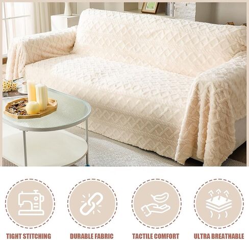 Newwiee 71 x 118 Inch Waffle Jacquard Plush Warm Couch Cover Cozy, Sofa Covers Fluffy Plush, Sofa Slipcover Furniture Protector, Couch Cozy Washable Furniture Protector for Kids Pets in Saudi Arabia