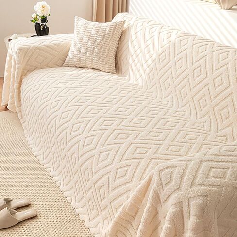 Newwiee 71 x 118 Inch Waffle Jacquard Plush Warm Couch Cover Cozy, Sofa Covers Fluffy Plush, Sofa Slipcover Furniture Protector, Couch Cozy Washable Furniture Protector for Kids Pets in Saudi Arabia