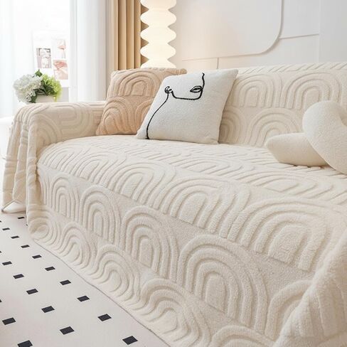 Newwiee 71 x 118 Inch Waffle Jacquard Plush Warm Couch Cover Cozy, Sofa Covers Fluffy Plush, Sofa Slipcover Furniture Protector, Couch Cozy Washable Furniture Protector for Kids Pets in Saudi Arabia