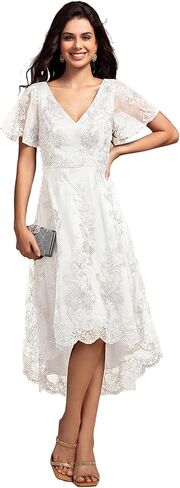 Ever-Pretty Women's Wedding Guest Dress V Neck Ruffles Sleeves Embroidery High Low Formal Dresses 02255 in Saudi Arabia