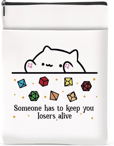 DND Collection Book Sleeve Pouch Dragons Gamer Gift Waterproof Book Covers Cat Throwing Dice Printed Pouch with Pockets Protector for Books Lover Reader Christmas Birthday Gifts for Women Girls in Saudi Arabia