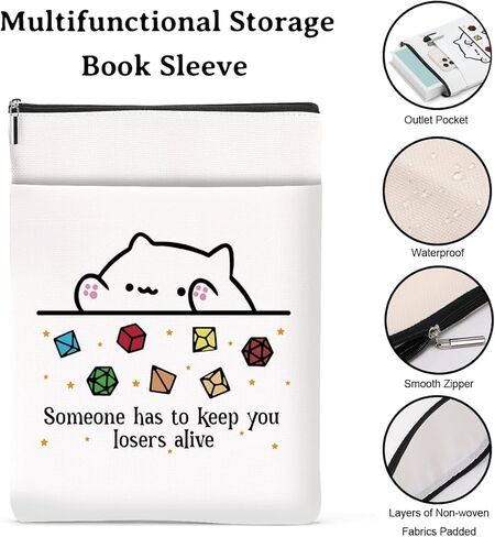 DND Collection Book Sleeve Pouch Dragons Gamer Gift Waterproof Book Covers Cat Throwing Dice Printed Pouch with Pockets Protector for Books Lover Reader Christmas Birthday Gifts for Women Girls in Saudi Arabia