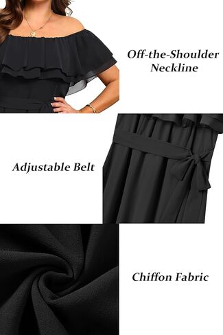 Plus Size Dresses Wedding Guest - Formal Ruffle Off The Shoulder Cocktail Chiffon A-Line Midi Dress Curvy Women in Saudi Arabia