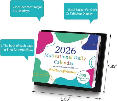 تقويم مكتب تحفيزي 2026 - تقويم مكتب 2026، يناير 2026 - ديسمبر 2026، 5.85 بوصة × 4.85 بوصة، تقويم 2026 12 شهرًا، تقويم يومي مع اقتباسات ملهمة، حامل حامل - ملون in Saudi Arabia
