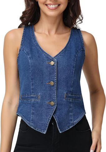 Foucome Jean Vest Top for Women Sleeveless V Neck Cropped Denim Vest Western Trendy Outfits in Saudi Arabia