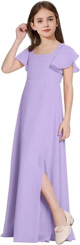 Square Neck Junior Bridesmaid Dresses Girls Formal Chiffon Flower Girl Dress Long Party Gown with Leg Slit in Saudi Arabia