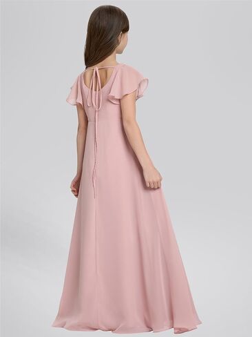 Square Neck Junior Bridesmaid Dresses Girls Formal Chiffon Flower Girl Dress Long Party Gown with Leg Slit in Saudi Arabia