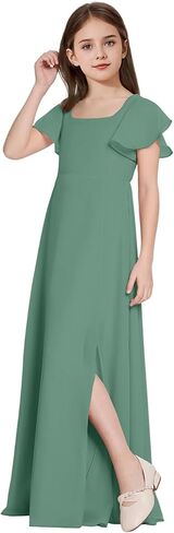 Square Neck Junior Bridesmaid Dresses Girls Formal Chiffon Flower Girl Dress Long Party Gown with Leg Slit in Saudi Arabia