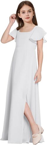 Square Neck Junior Bridesmaid Dresses Girls Formal Chiffon Flower Girl Dress Long Party Gown with Leg Slit in Saudi Arabia