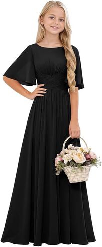 فساتين وصيفة الشرف جونيور فستان فتاة زهرة الشيفون للفتيات فساتين رسمية مطوي ثوب مهرجان الزفاف in Kuwait