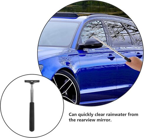 Car Windshield Cleaner Tool with Retractable Auto Mirror Squeegee, Portable Telescopic Water Scraper for Car Detailing and Rearview Mirror Mist Removal, Black in Saudi Arabia