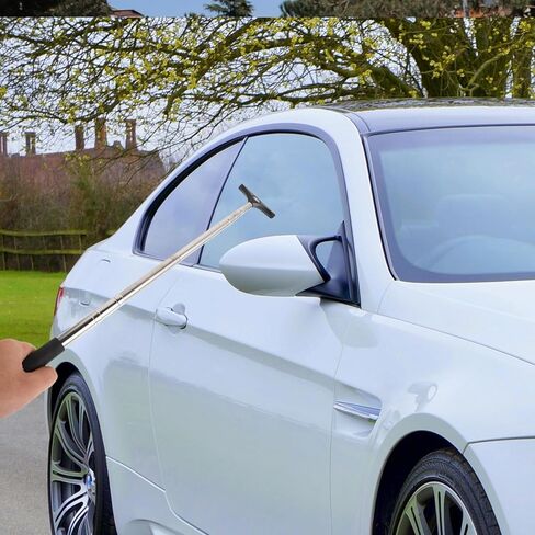 Car Windshield Cleaner Tool with Retractable Auto Mirror Squeegee, Portable Telescopic Water Scraper for Car Detailing and Rearview Mirror Mist Removal, Black in Saudi Arabia