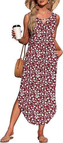 فستان MISFAY النسائي الصيفي الطويل بدون أكمام فضفاض وطويل للشاطئ مع جيوب in Kuwait