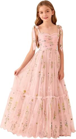 تول التطريز فساتين وصيفة الشرف للفتيات الصغيرات فستان حفلة موسيقية السباغيتي حزام زهرة فتاة اللباس لحفل الزفاف in Kuwait