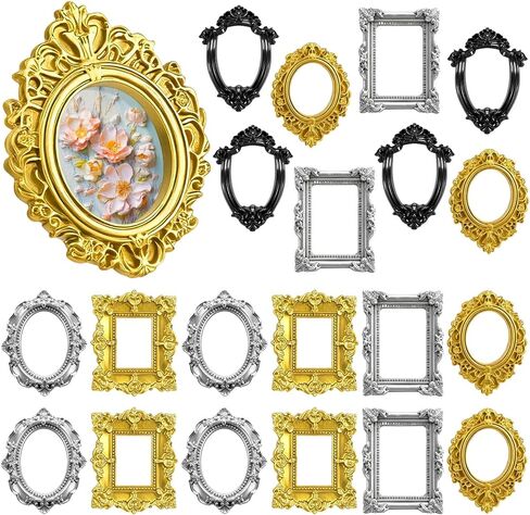 20PCS Mini Vintage Resin Picture Frame, Mini Antique Photo Frame Oval Rectangle for DIY Jewelry Display, Photography Mobile Phone Photo and Wall Decor Hanging in Saudi Arabia
