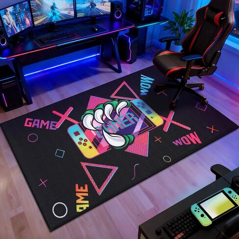 JSEI Gaming Rug for Kids Teens 32"x60", Video Game Kids Rug with Gamepad Controller Pattern, Non-Slip & Machine Washable Gaming Floor Carpet Mat for Playroom,Living Room&Bedroom, Blue in Saudi Arabia