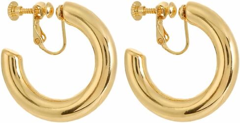 Clip on Earrings for Women,14K Gold Plated C Shape Chunky Statement Tube Hoop Clip Earrings for Non Pierced Ears Jewelry Gifts in Saudi Arabia