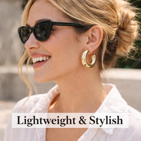 Clip on Earrings for Women,14K Gold Plated C Shape Chunky Statement Tube Hoop Clip Earrings for Non Pierced Ears Jewelry Gifts in Saudi Arabia