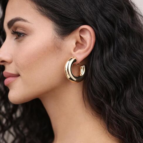 Clip on Earrings for Women,14K Gold Plated C Shape Chunky Statement Tube Hoop Clip Earrings for Non Pierced Ears Jewelry Gifts in Saudi Arabia
