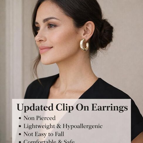 Clip on Earrings for Women,14K Gold Plated C Shape Chunky Statement Tube Hoop Clip Earrings for Non Pierced Ears Jewelry Gifts in Saudi Arabia