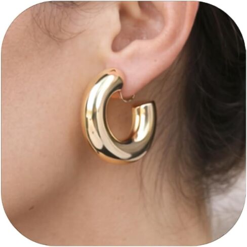 Clip on Earrings for Women,14K Gold Plated C Shape Chunky Statement Tube Hoop Clip Earrings for Non Pierced Ears Jewelry Gifts in Saudi Arabia
