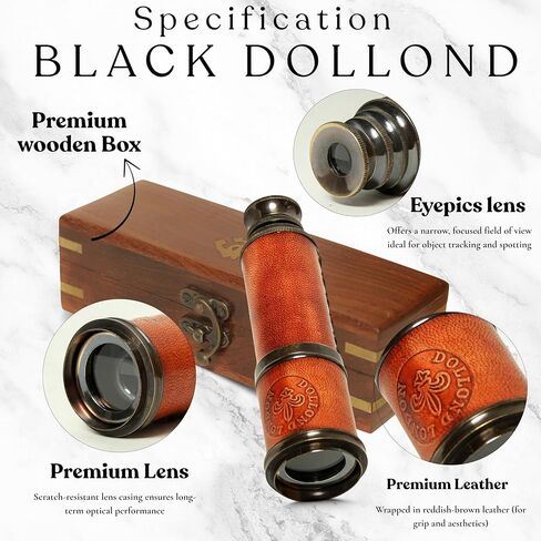 Vintage Brass Telescope with Leather Wrap & Wooden Box – Pirate Spyglass Telescope 15" – Antique Nautical Monocular for Collectors, Decor & Gifts in Saudi Arabia