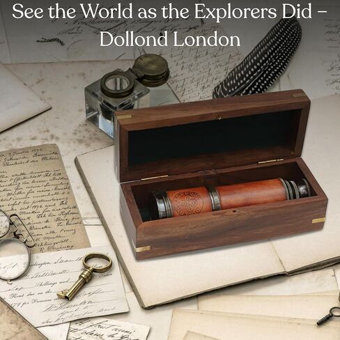 Vintage Brass Telescope with Leather Wrap & Wooden Box – Pirate Spyglass Telescope 15" – Antique Nautical Monocular for Collectors, Decor & Gifts in Saudi Arabia