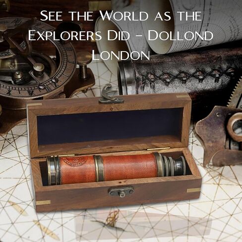 Vintage Brass Telescope with Leather Wrap & Wooden Box – Pirate Spyglass Telescope 15" – Antique Nautical Monocular for Collectors, Decor & Gifts in Saudi Arabia