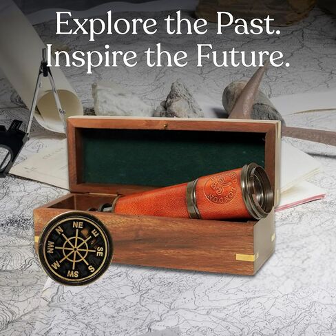 Vintage Brass Telescope with Leather Wrap & Wooden Box – Pirate Spyglass Telescope 15" – Antique Nautical Monocular for Collectors, Decor & Gifts in Saudi Arabia